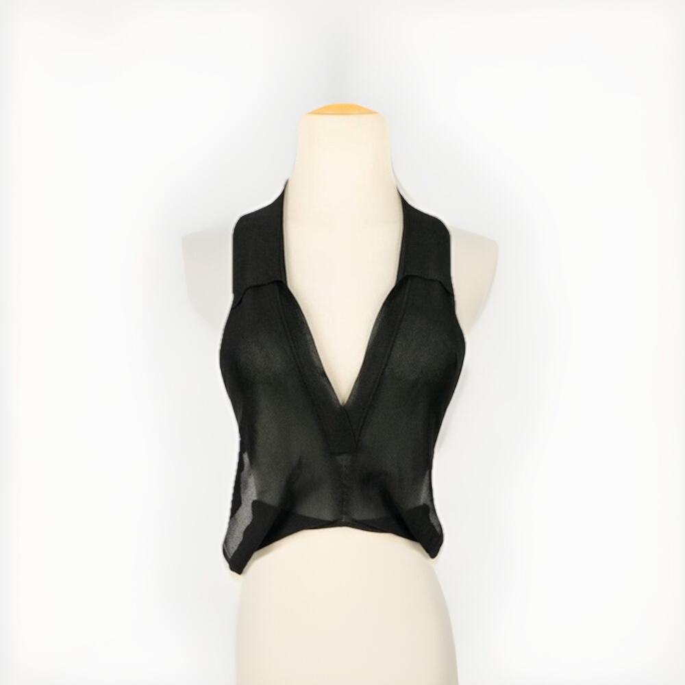 Chanel Summer Top Black Mesh Wrap Top , 2002 Made In Fance Size 38